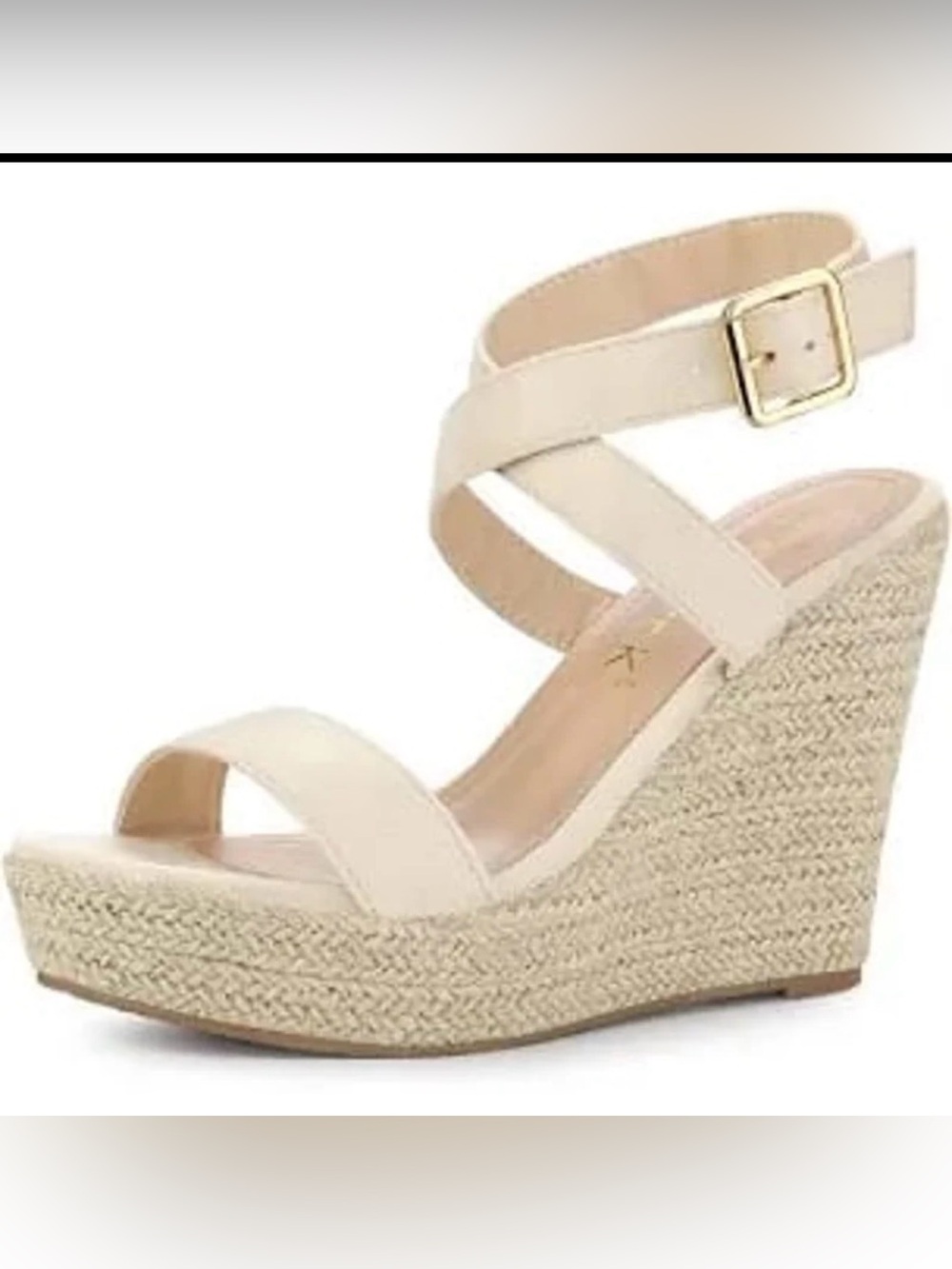 Allegra K Women's Beige Espadrille Wedge Sandals with Ankle Straps by